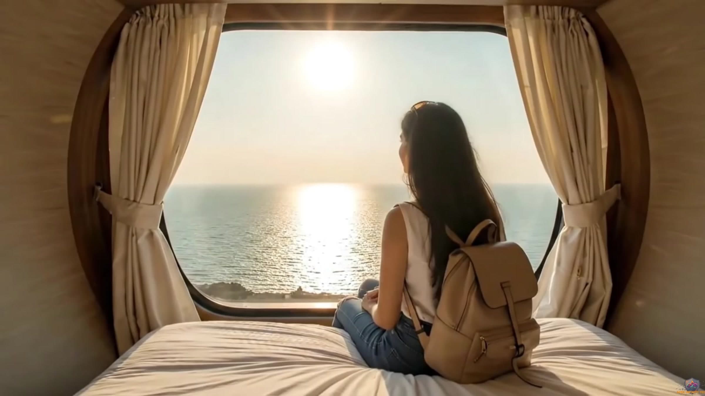 Guest looking out at the sea from a capsule window